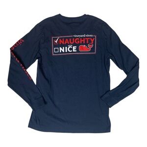 Vineyard Vines mens medium Christmas whale Navy Red Long Sleeve Tee